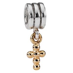 Pandora Authentic Retired Silver and 14K Gold Cross Charm